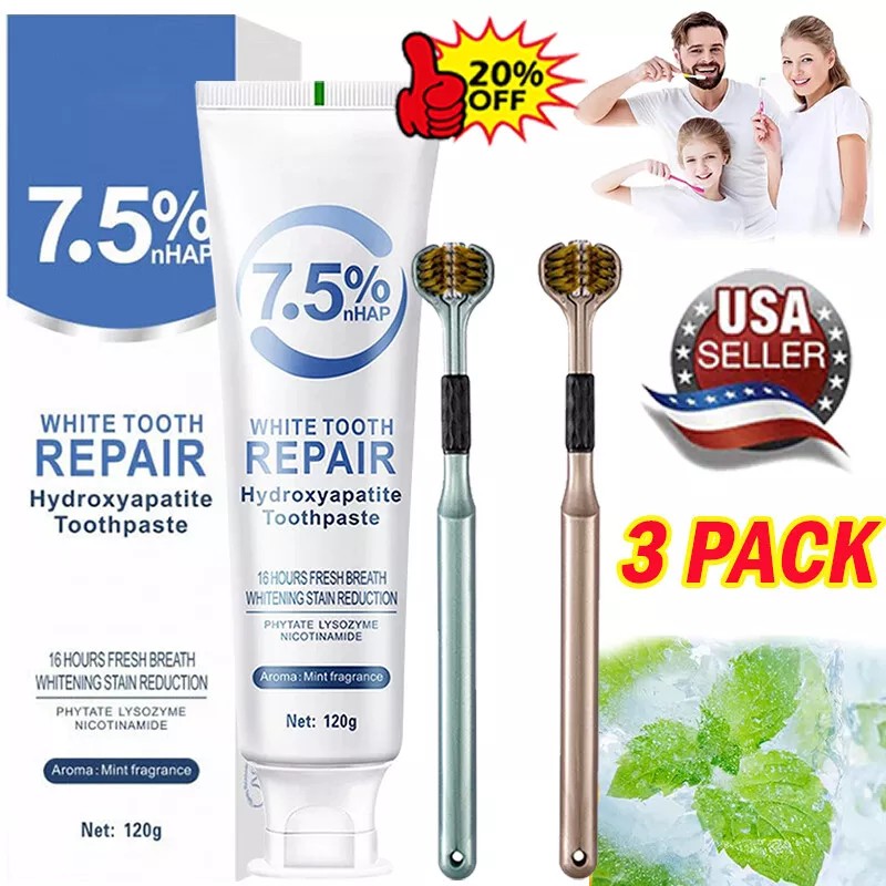 Unbranded 3x 7.5% Hydroxyapatite Toothpaste Remove Yellow Tooth Stains For