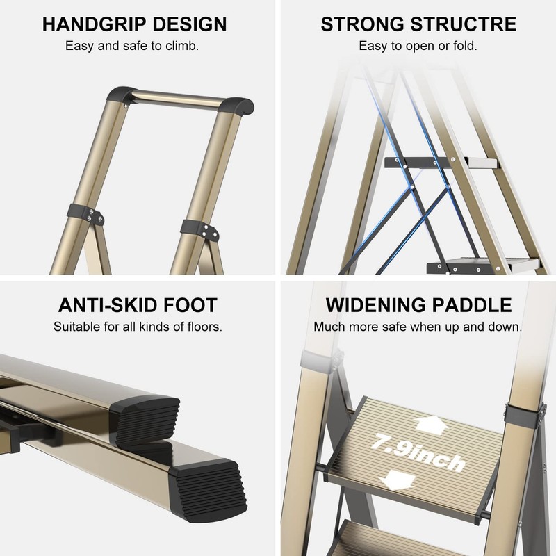GameGem 4 Step Ladder, Folding Step Stool with Anti-Slip and