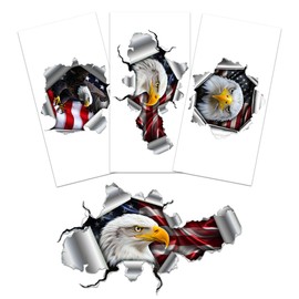 WICVIC 3 Pcs American Bald Eagle Car Bumper Sticker Vinyl US Flag Decals 7" Patriotic Stickers Van Jeep Vehicle Bike Motorcycle Laptop Luggage Skateboard Gifts for Teens Adults Dad Military