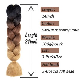 AFNOTE Ombre Brown Braiding Hair Extensions 24 Inch 3 Packs Synthetic High Temperature Jumbo Braiding Hair Twist Crochet Braids Hair for Women(C14)