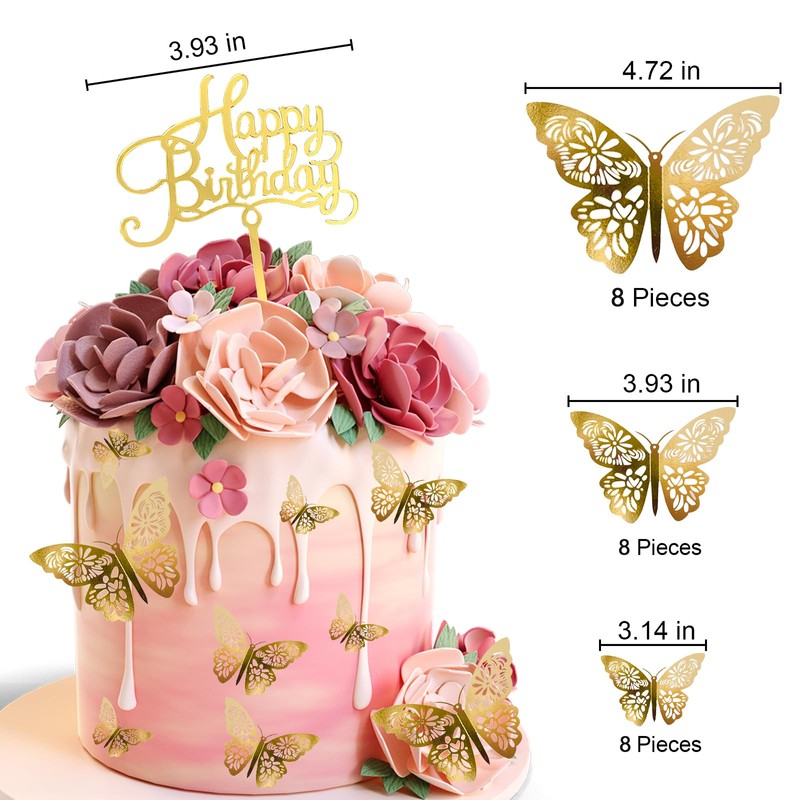 24Pcs Butterfly Cupcake Toppers with 1 Pcs Happy Birthday Cupcake