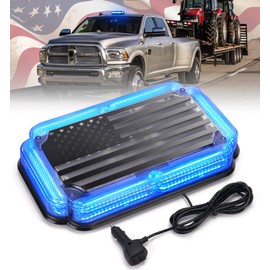 Xprite 108 LED Roof Top Strobe Light, US Flag Pattern Police Flashing Lights, Emergency Safety Warning LED Mini Strobe Lightbar w/Magnetic Base for Traffic Police Firefighter EMS Vehicle Truck, Blue