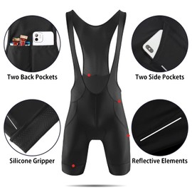 BALEAF Men's Cycling Bib Shorts 4D Padded, Road Bike Cycling Bibs Biking Bicycle Shorts Gel Pockets UPF50+ Black L