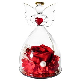 JRose Collections Preserved Eternal Red Rose in Glass Angel Figurine - Forever Rose Gift for Women, Mum, Wife, Girlfriend - Elegant Home Decor JR5225