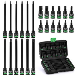 EMENTOL 24PCS 3/8" Drive Impact Torx Bit Socket Set, Extra Long Star Bit Sockets, T10-T60, Cr-V and S2 Alloy Steel