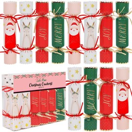 Lulu Home 12 Packs Non-Snap Christmas Crackers Set, Xmas Gift Box Kit for Party Dinner Game Traditions, Reindeer Santa Patterned, Each 6.5" H x 1.4" Dia