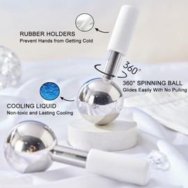 Pfefe 360 Rotating Ice Globes for Face & Eyes, Unbreakable Stainless Steel Cryo Sticks for Beauty Routines, Facials Cold Roller Colling Globes for Puffiness, Wrinkles, Dark Circles, Headaches