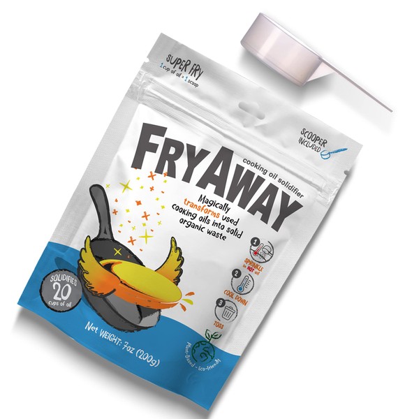 FryAway Super Fry Cooking Oil Solidifier, Solidifies up to 20 Cups - Plant-Based Fry Away Powder, Cooking Oil Hardener that Turns Used Oil to Hard Oil and Organic Waste - Easy to Use, Made in the USA…