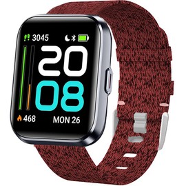 for ID208 Plus Smart Watch 22mm Breathable Nylon Woven Fabric Replacement Accessory Strap Compatible for Quican ID208 Plus 1.8 Inches,aeac ID208 Plus,WMK ID208 Plus 1.8 Inch Smart Watch (Red)