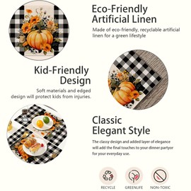 Fall Pumpkin Plaid Placemats Set of 6,Table Mats Non-Slip Heat Resistant Washable Placemat for Party Kitchen Dining Table Decoration Indoor Outdoor