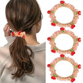 CURASA Cherry Hair Ties For Women Girls 3PCS Red Cherries Hair Elastics Fashion Glitter Cherry Accessories Rhinestone Elegant Y2k Scrunchies Summer Fruit Decorative Hairgems For Ponytail Styling Gifts