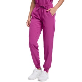 floralhue Scrubs for Women, Stretchy Yoga Pants with 5 Pockets, Cargo Jogger Scrub Pants for Women, Azalea Pink, XL