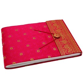Sari Fabric Cover Photo Album Medium | Cerise | 30 Pages to fit 120 6x4 or 60 7x5 Photos | Fair Trade & Handmade | Scrapbooking and Crafting Picture Album