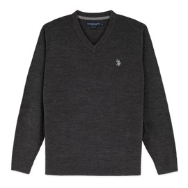U.S. Polo Assn. Mens Solid V-Neck Long-Sleeve Sweater (Charcoal Heather, Large)