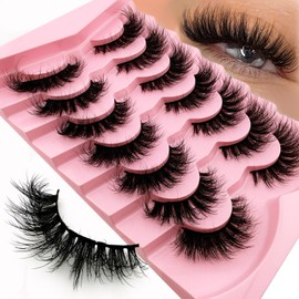 7 Pairs of 3D False Eyelashes, Cat Eye, Fluffy Volume, Curly, Cat-Eye, Artificial Eyelashes, Natural Look, Reusable, Handmade Faux Mink Makeup Eyelashes (7P-HR-Z31)
