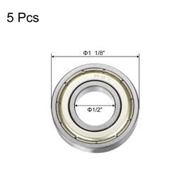 sourcing map R8ZZ Deep Groove Ball Bearing, 5pcs 1/2" x 1 1/8" x 5/16" Chrome Steel P0 Double Steel Shielded Bearing