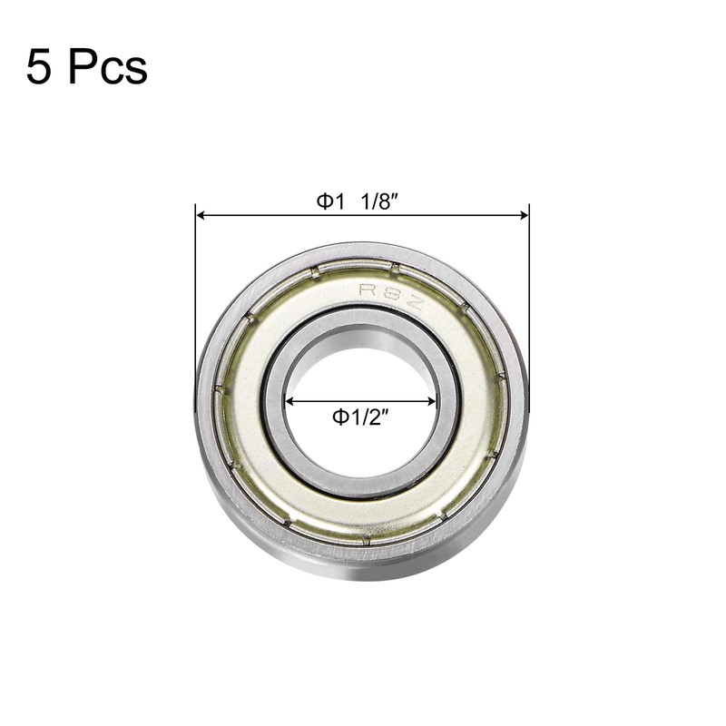 sourcing map R8ZZ Deep Groove Ball Bearing, 5pcs 1/2" x