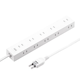 Sanwa Supply TAP-2210-3W Power Tap, 10 Outlets, 2P (9.8 ft / 3 m) Plenty of Plug-in Layout, Strong Neodymium Magnet, Dust Shutter, Swing Plug, White