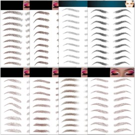 Eyebrow Tattoo 8 Sheets, 72 Pairs Eyebrow Tattoo Sticker Waterproof 4D Hair-Like Temporary Eyebrows Peel, Brown/Black/Gray