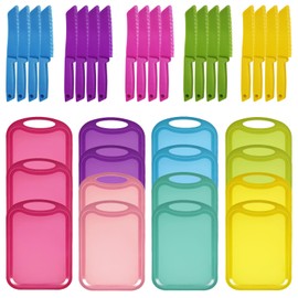 30 Pcs Plastic Cutting Board for Kids Safe Knife Cutting Knife Cooking Supplies Cooking Utensils Including15 Child Safe Knife 15 Chopping Board for Cooking Club, Preschool