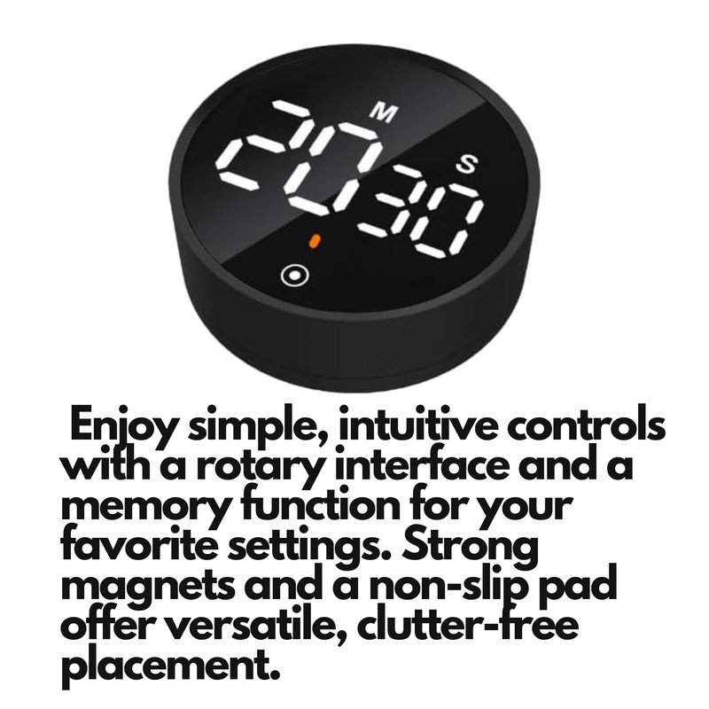 Stylish Digital Kitchen Timer with Large Clear Display - Magnetic