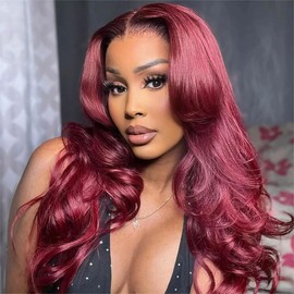RECOOL 99j Burgundy Loose Body Wave Lace Front Wig Glueless Wigs Human Hair Pre Plucked Pre Cut 6X5 HD Lace Closure Human Hair 180% Density HD Lace Front Human Wigs for Black Women