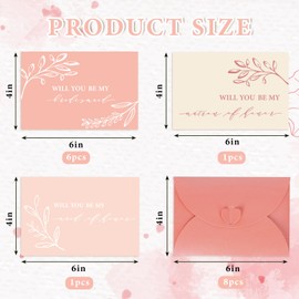 JarThenaAMCS Bridesmaid Proposal Cards 8Pcs Will You Be My Bridesmaid 4 x 6 In Watercolor Pink Floral Cards with Envelopes Matron of Honor Invitation Cards for Bridal Shower Wedding Supplies