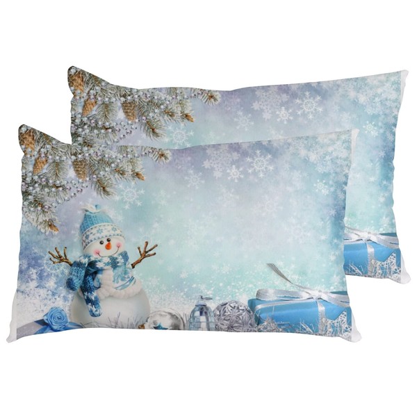 Christmas Snowman and Gifts Pillow Cases Stardard Size Set of