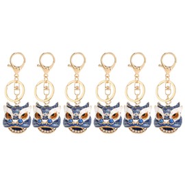 6pcs Lion Dance Keychains Cute Funny Exquisite Metal Rhinestone Chinese Dancing Lion Keychain for Handbag Packsack Blue