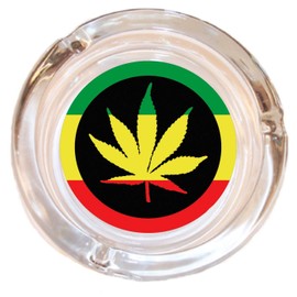 Black Ball Corp. Rasta Leaf Glass Ashtray - 4" Round