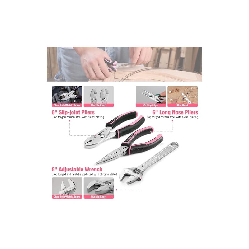 WORKPRO Pink Tool Set, 258 PCS Tool Kit for Women,
