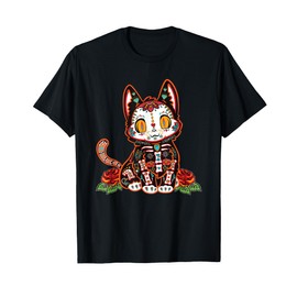 Calavera Cat Colorful Kitty Cute Dia De Los Muertos Gato T-Shirt