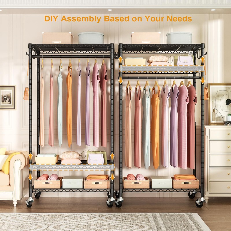 FUTASSI P6 Rolling Clothes Rack Heavy Duty, Clothing Racks for