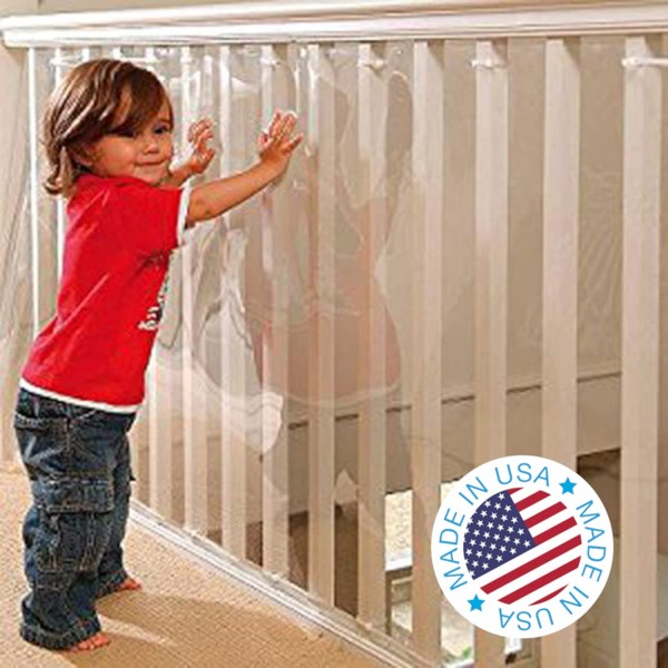 Kidkusion Indoor/Outdoor Banister Guard | Made in USA | Clear