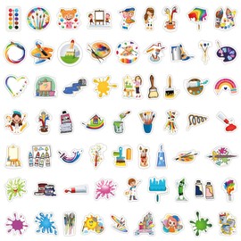 Art Painting Stickers 110 Pcs, Waterproof Vinyl Paint Palette, Brushes, Pigment & Decals for Laptop, Water Bottles, Skateboard, Luggage, Computer, Toy, Phone - Gifts for Kids, Girls, Teens