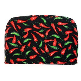 2 Slice - Red and Green Chili Peppers on Black Reversible Toaster Kitchen Appliance Dust Cover Cozy 11.5(l) x 7.5(h) x 5.5(w)