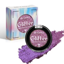 DE'LANCI Glitter Eyeshadow, Bright Purple Eyeshadow, Intense Color Payoff Shimmer Eyeshadow, Shimmery and Lasting Violet Lavender Metallic Sparkle Eyeshadow for Women and Girls, Vegan & Talc Free