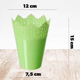 KADAX Lace Plastic Flower Pot, 9 Colours, Flower Pot with Lace Motif, Flower Pot Protector for Office, Pot, Garden Bowl, Flower Pot, Planter (Diameter 12 cm, High, Green)
