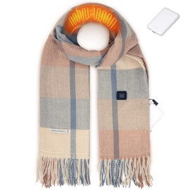 EN'DA professional Heated Scarf for Women Rechargeable with Battery, 3 Levels Temperatures Control Winter Electric Scarf Khaki Plaid Design for Cold Weather