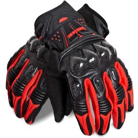 Kaedear KDR-GL1-R-M Men’s Motorcycle Gloves, Smartphone and Touchscreen Compatible, Punched Goatskin Leather, Carbon Protectors, Non-Slip, Impact Resistant, Breathable, For Spring, Summer, Fall