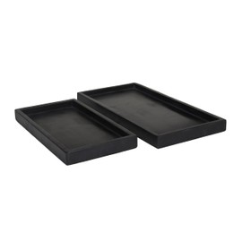 CosmoLiving by Cosmopolitan Marble Living Room Decor Tray Ottoman Tray with Raised Border, Set of 2 Serving Tray 14", 11" W, Black