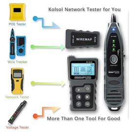KOLSOL Network Cable Tester, Ethernet Wire Tracer with NCV & Lamp for CAT5 CAT6, PoE Tester Detect Voltage Measure Fault Distance by TDR NF-8209