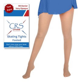 CRS Cross Skating Tights. 2 Pair of Footed Figure Skate Tights. Figure Skating Competitions, Practice, Ice Skating or Dance., Light Tan-heavyweight 90d, X-Large