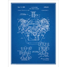 Studio 21 Graphix 1954 Chrysler 426 Hemi V8 Engine Patent Print Art Poster UNFRAMED Blueprint 18" X 24"