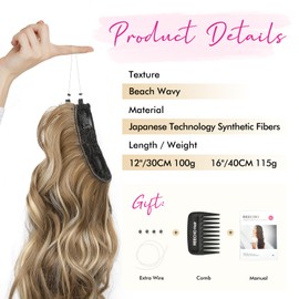 REECHO Invisible Wire Hair Extensions with Thinner Softer Lace Weft (Dark Ash Brown with Highlights, 12 Inch (Pack of 1))