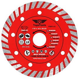 TopsTools TTDT115 Turbo Diamond Angle Grinder Circular Saw Blade for Bosch, Dewalt, Makita, Milwaukee and many others, 115mm x 10mm x 22.23mm bore