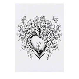 'Heart Flowers' Temporary Tattoo - Water Resistant, Skin-Safe, Non-Toxic Transfer (TO00069201)
