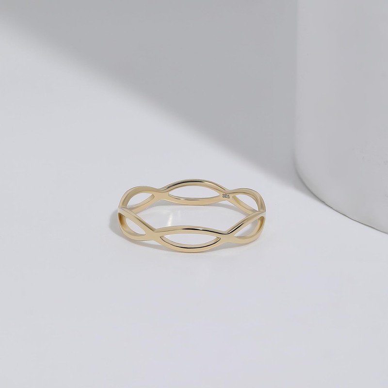 Sterling Silver Infinite Thumb Rings for Women Gold Pleated Stackable