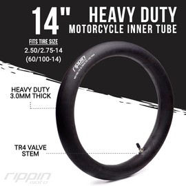 Rippin Moto 2.50/2.75-14 Heavy Duty Dirt Bike Inner Tube (60/100-14) 3.0mm Thick - TR4 Valve - Fits Most 14" (2.50/2.75 x 14 or 2.50/2.75 x 14) Mini Dirt Bike & Pit Bike Front Tires