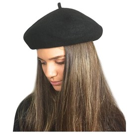 Teogneot Damen Baskenmützen, Breiter Damen Baskenmütze, Damenmütze, Wollmütze（Schwarz）